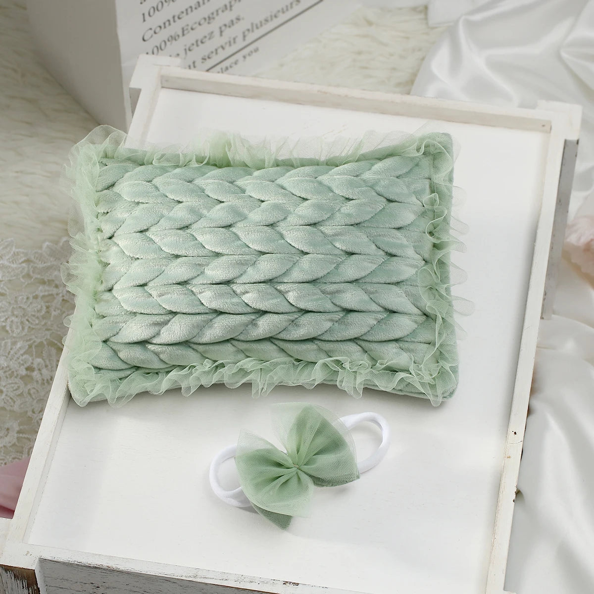 Vintage Lace Newborn Romper Set with Posing Pillow & Headband