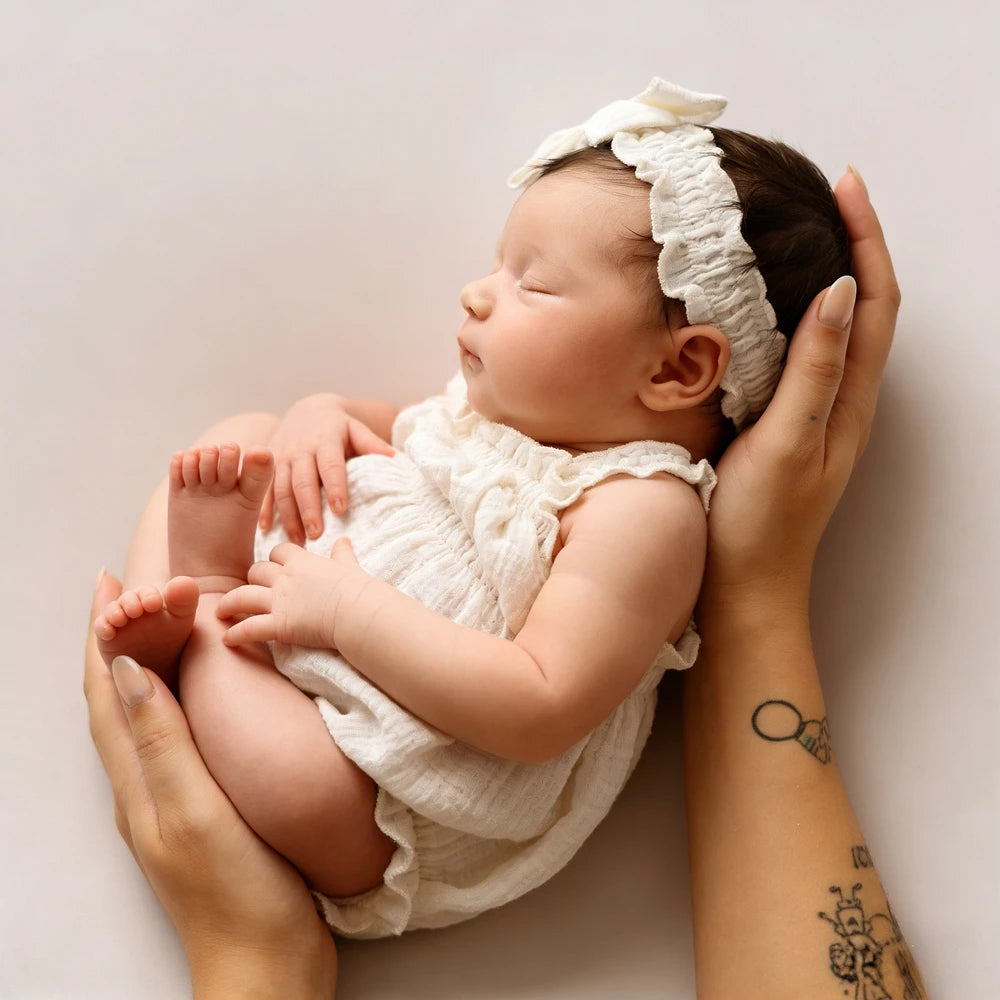 Newborn Photography Props Baby Costume White Muslin Romper Newborn Baby Photo Shoot Outfit Infant Girl Studio Props Soft Cotton