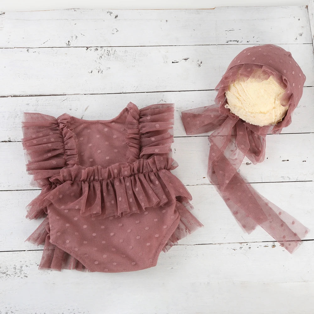 Newborn Lace Romper Long Sleeve Eyelash Bodysuit Backless Vintage Studio Costume