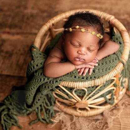Newborn Wrap Soft Knitted Fringe Blanket Neonate Photo Flokati Posing Shoot Studio Accessory