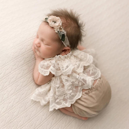 Baby Girl White Lace Ruffle Romper Newborn Dress Back Bow