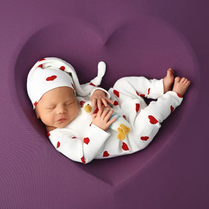 Heart Theme Baby Boy Knit Romper Hat Set Soft