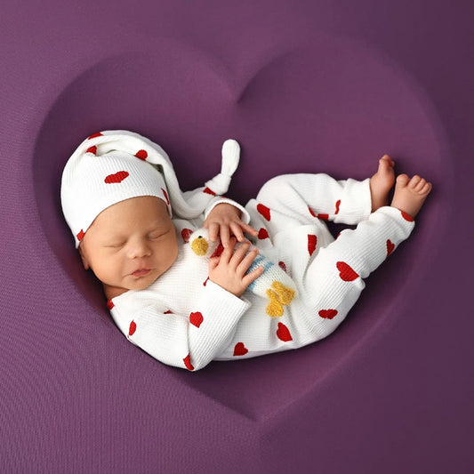 Heart Theme Baby Boy Knit Romper Hat Set Soft
