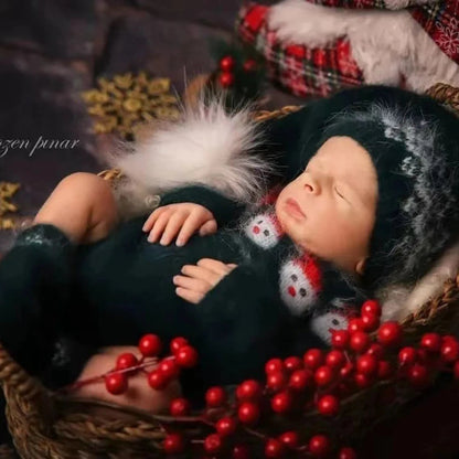 Green Christmas Knit Newborn Santa Sweater Hat Set Baby Holiday Studio Boutique Costume