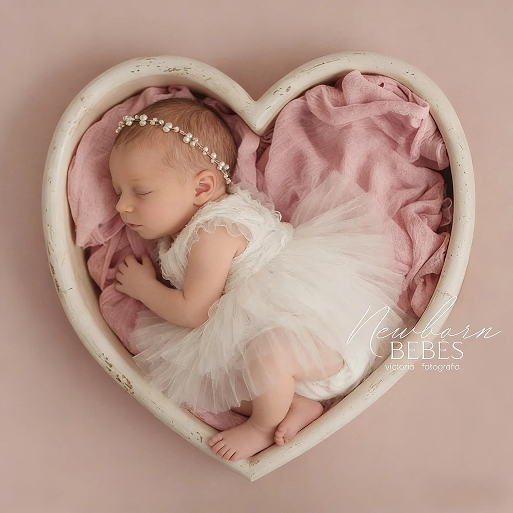 Baby Girl White Tutu Dress Ruffle Lace Tulle Skirt Pearl Flower Embellished Newborn Set