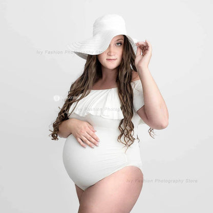 Maternity Bodysuit Stretchy Close-fitting Ruffles Jumpsuits