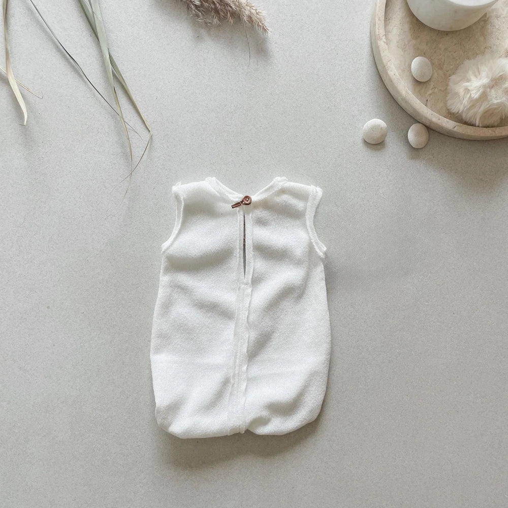 White Knitted Baby Romper Sleeveless Newborn Costume
