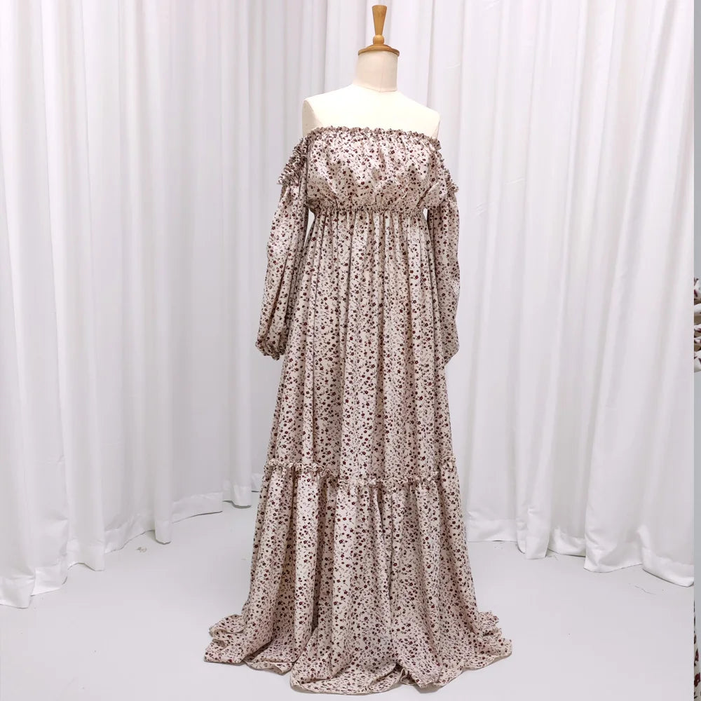 Bohemian Photo Shooting Pregnancy Dress Off Shoulder Long Sleeved Floral Dress For Women Maternity Dress For Photo Shoot