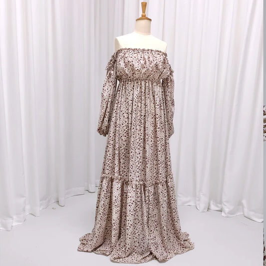 Bohemian Photo Shooting Pregnancy Dress Off Shoulder Long Sleeved Floral Dress For Women Maternity Dress For Photo Shoot
