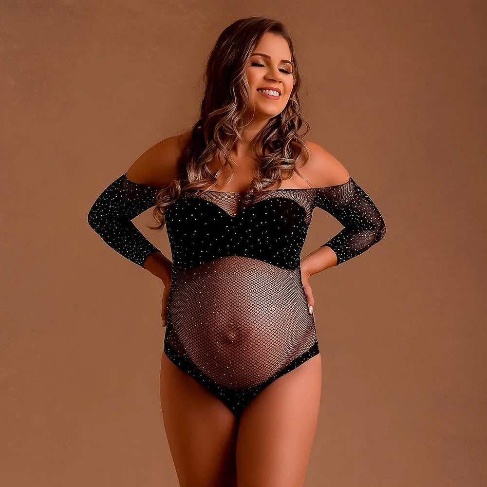 Maternity Shiny Small Rhinestone High Elastic Bodysuit