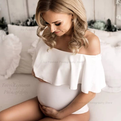 Maternity Bodysuit Stretchy Close-fitting Ruffles Jumpsuits