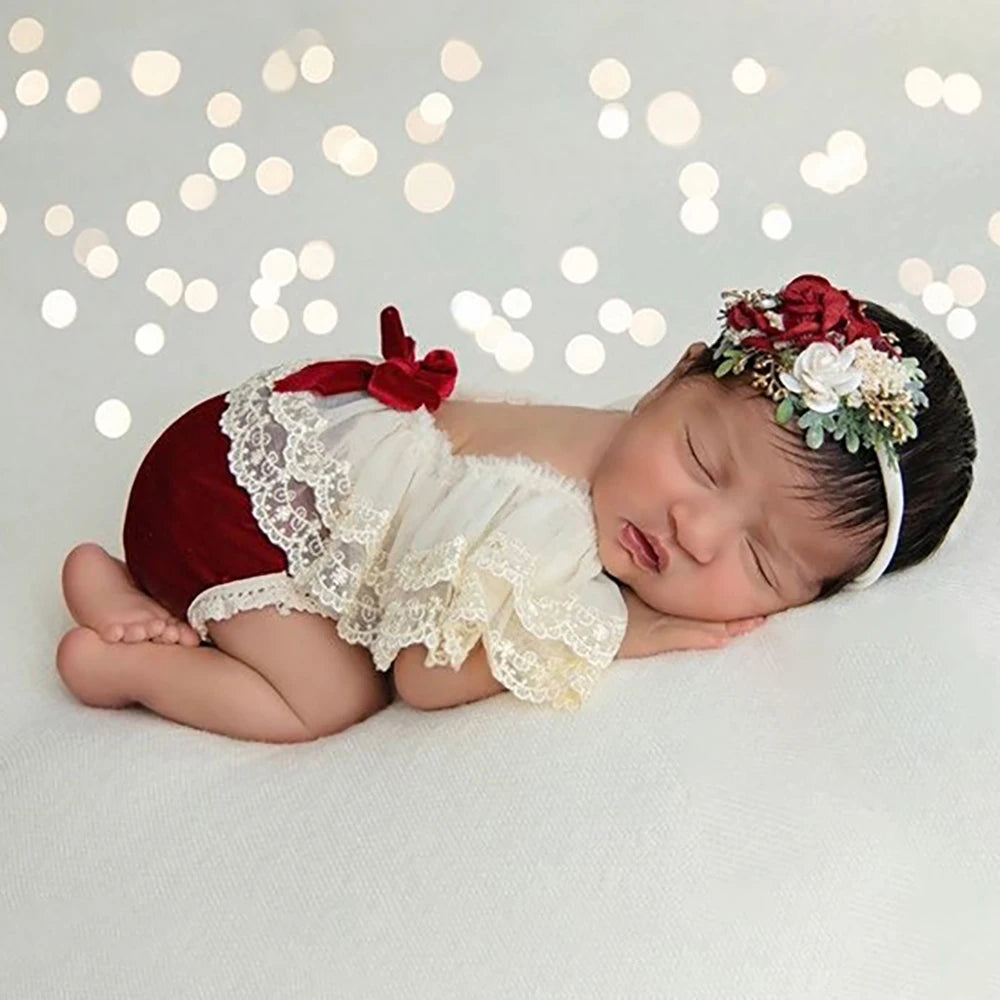 Newborn Baby Romper Set Velvet Christmas Studio Holiday