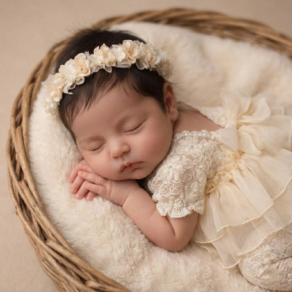Baby Girl Lace Romper Tiered Ruffle Jumpsuit Studio Bebe Gown