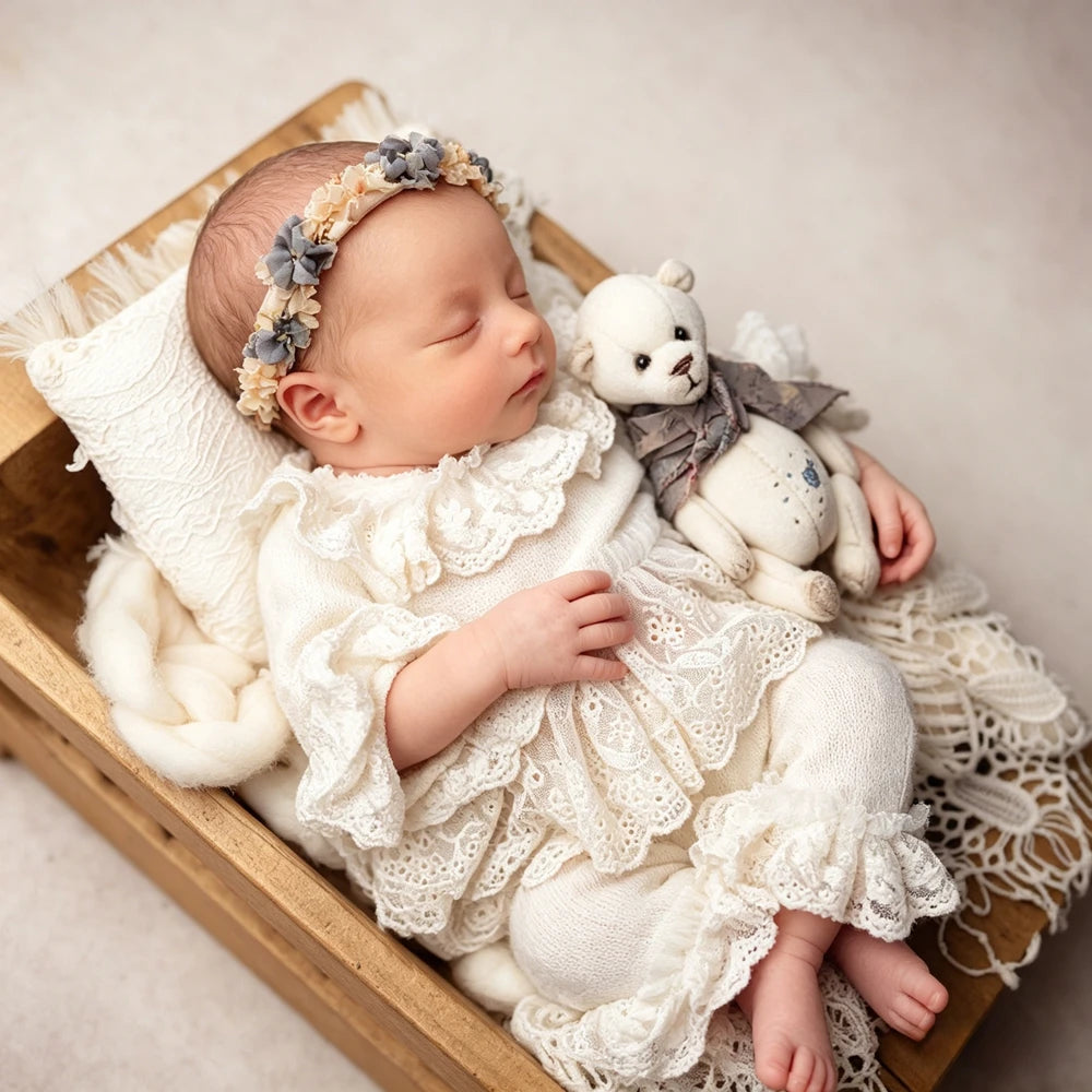 Baby Girl Newborn White Lace Ruffle Top Pants Set Princess Soft Fabric