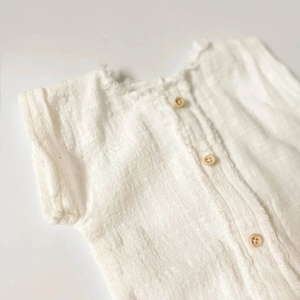 Newborn Romper White Linen Button Short Sleeve Baby Photo Family Maternity Shoo