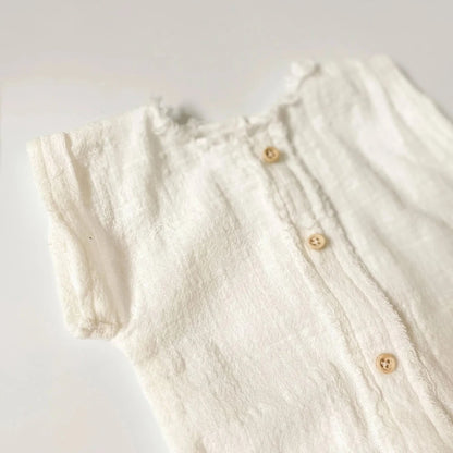 Newborn Romper White Linen Button Short Sleeve Baby Photo Family Maternity Shoo