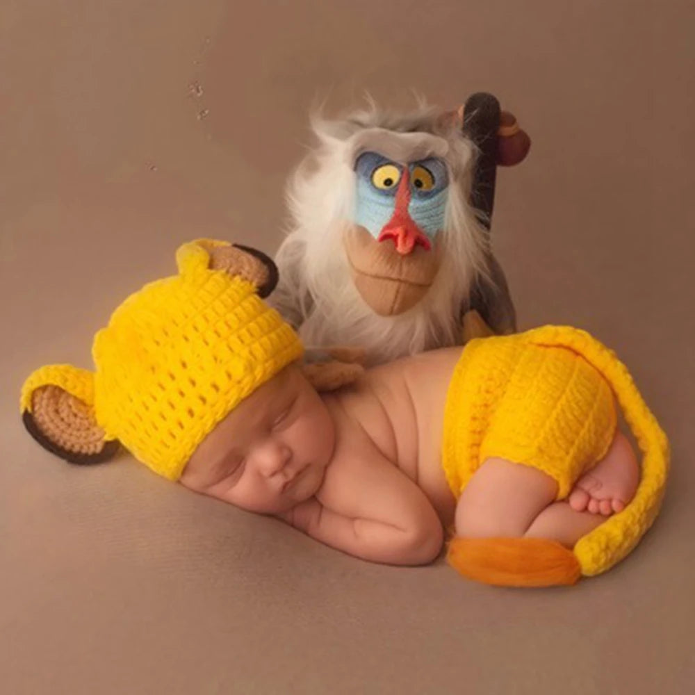 Lion Baby Costume Crochet Hat Diaper Cover Tail Newborn Studio