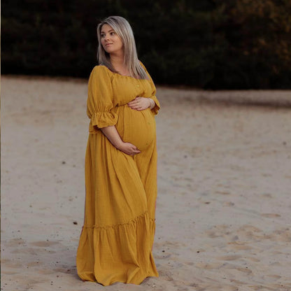 Maternity Clothes Soft Skin Friendly Linen Cotton Woman Bohemian Style Baby Showers Gown