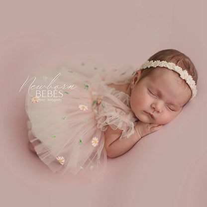 Baby Girl Tutu Ruffle Skirt Daisy Embroidery Tulle Dress Soft Newborn Set