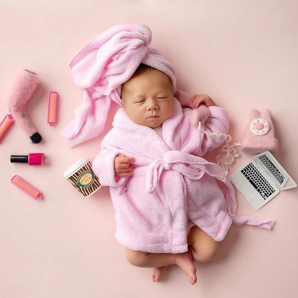 Newborn Baby Photography Props Scarf Bathrobes 2pcs Set Leopard Costume Shooting Photo Prop Shower Gift Accessories