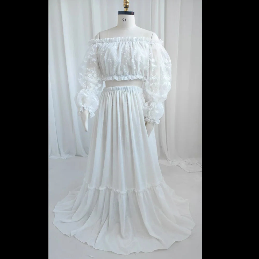 Maternity Bohemian Lace One Shoulder Short Top Linen Cotton Dress Baby Showers