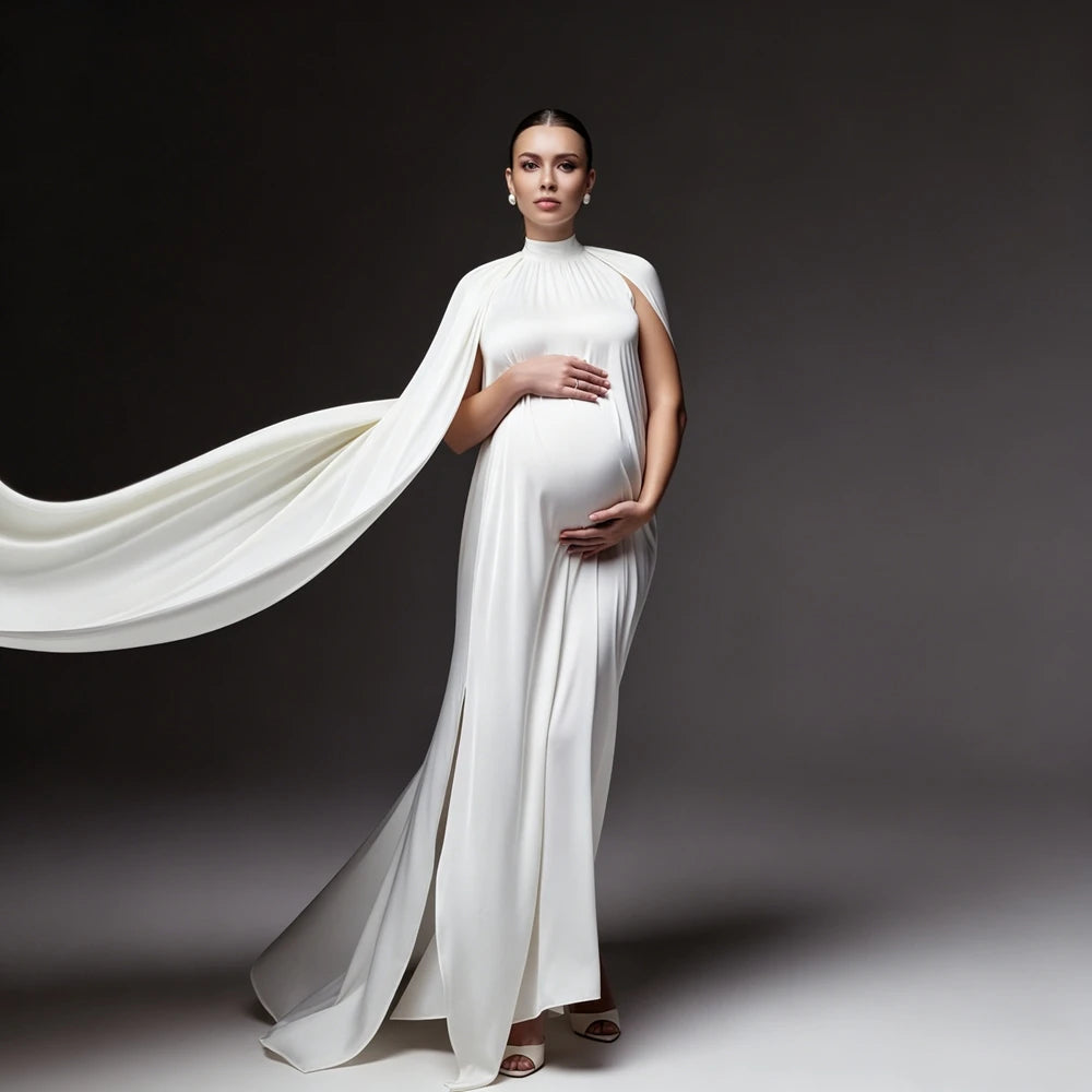 Elegant High-Neck Cape-Sleeve Maternity Gown | KOOUOO