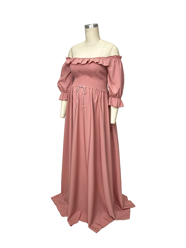 fotobeyou Pink Boho Flowy Bump Friendly Off Shoulder Photoshoots Maxi Dress