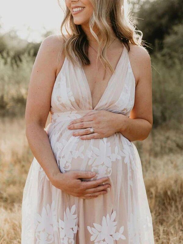 White Lace Boho Maxi Maternity Photoshoot Dress Specially Designed for Outdoor and Beach Maternity Photography Gowns