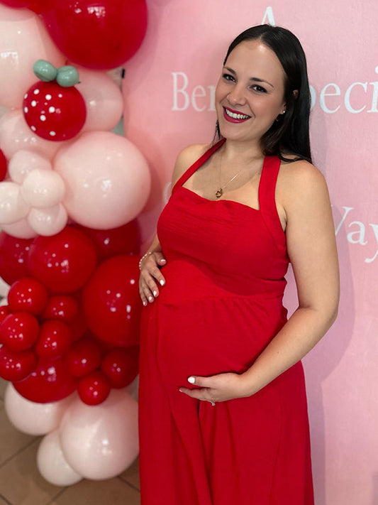 Fotobeyou Red Halter Neck Open Back Maternity Baby Shower Maxi Dress