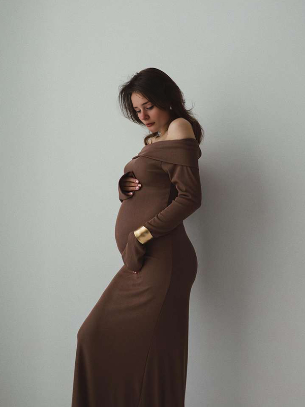 fotobeyou Off Shoulder Knit Bodycon Mermaid Going Out Baby Shower Maternity Sweater Maxi Dress
