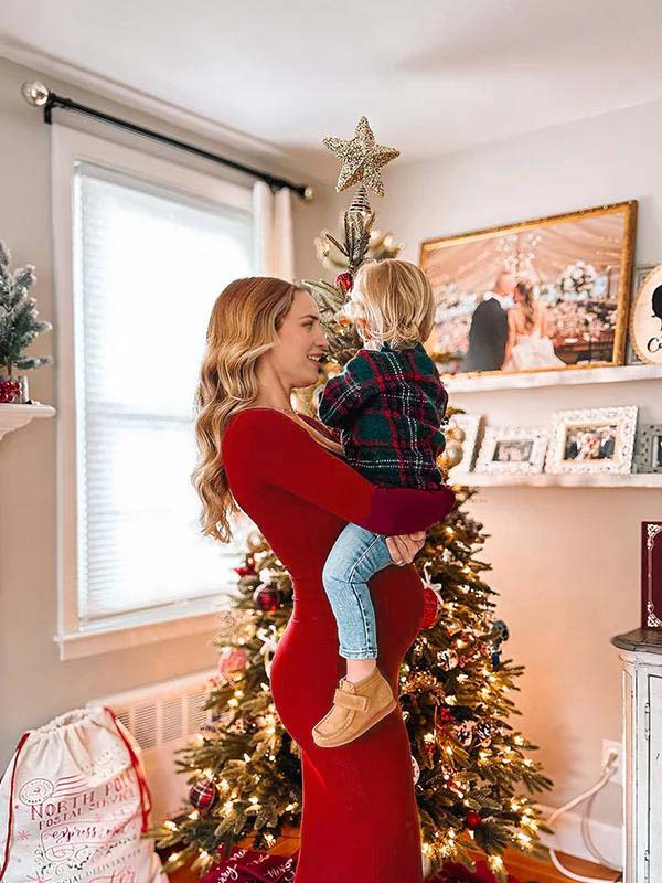 fotobeyou Burgundy Ruched Square Neck Bodycon Christmas Going Out Elegant Maternity Photoshoot Maxi Dress