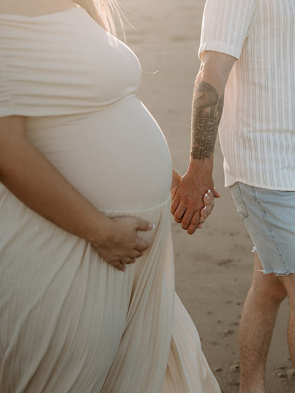 Apricot  Ruched Pleated Maternity Photoshoot Plus Size Maxi Dress
