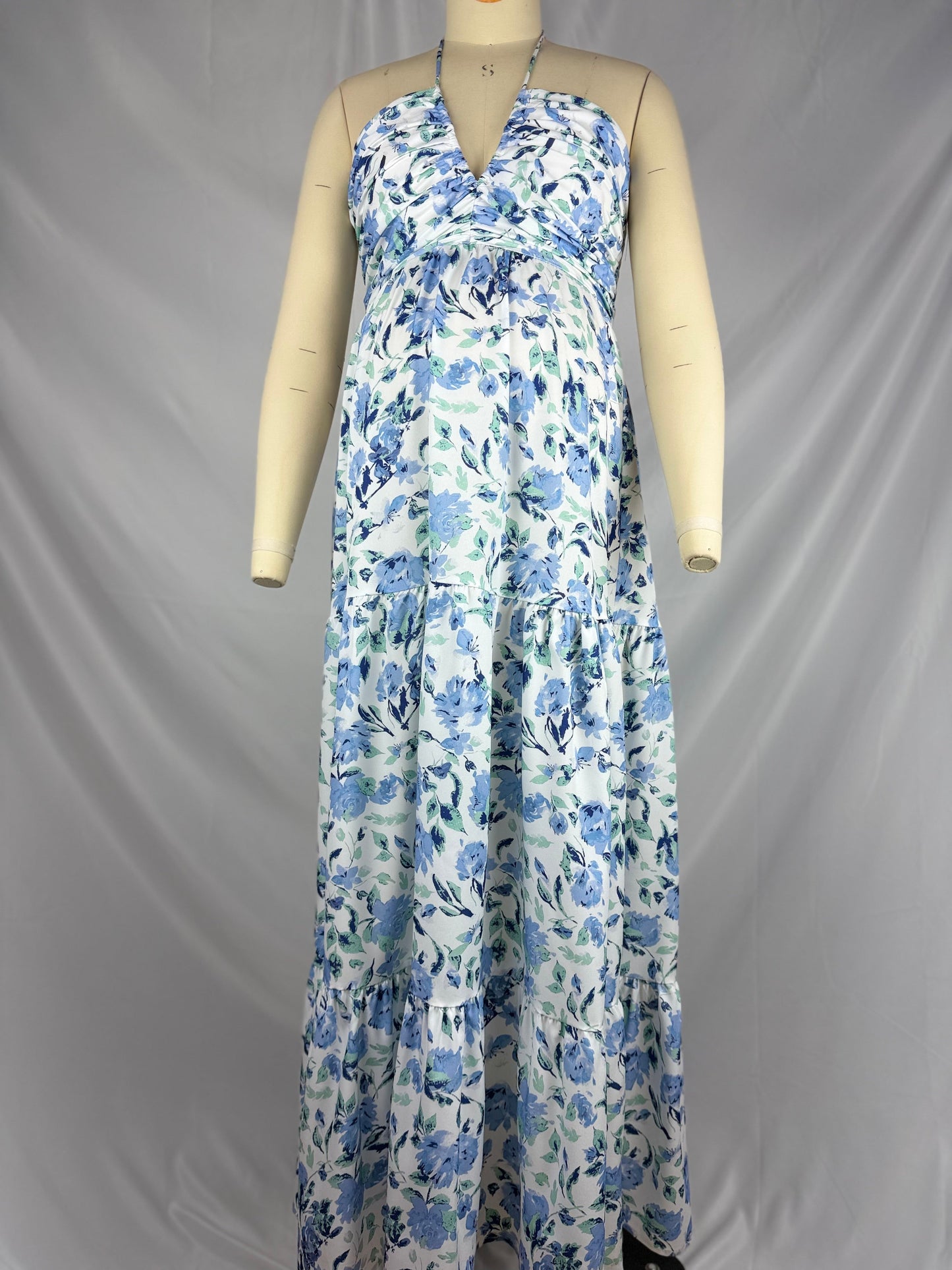 V Neck Spaghetti Strap Maternity Wedding Guest Baby Shower Maxi Dress