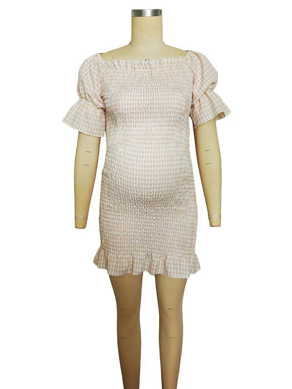 fotobeyou Ruffle Off Shoulder Long Sleeve Bodycon Baby Shower Maternity Midi Dress