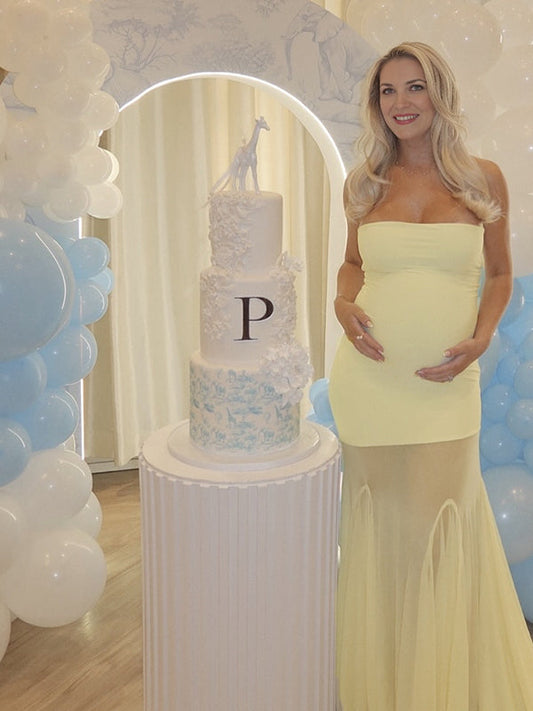 fotobeyou Yellow High Waisted Grenadine Maternity Photoshoot Maxi Dress