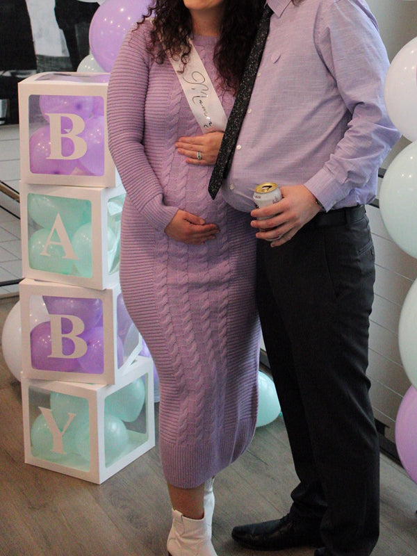 Fotobeyou Purple Round Neck Crochet Maternity Baby Shower Sweater Maxi Dress