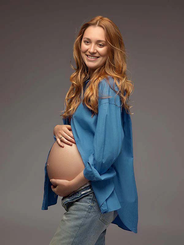 fotobeyou Blue Buttons Irregularly Leisure Basic Maternity Photoshoot Shirt