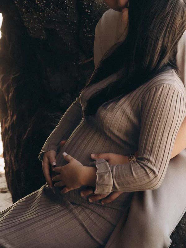 fotobeyou Pit Strip Back Belted Round Neck Flare Sleeve Bodycon Photoshoot Baby Shower Maternity Maxi Sweater Dress
