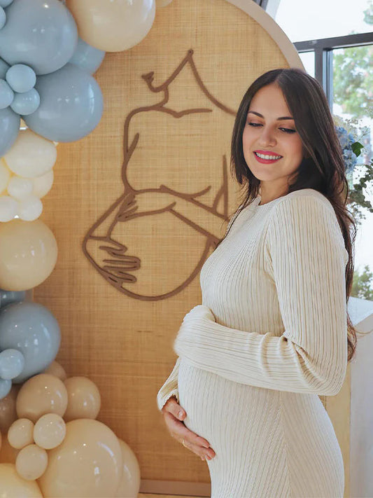 fotobeyou Knit Solid Color Elegant Photoshoot Baby Shower Maternity Maxi Sweater Dress