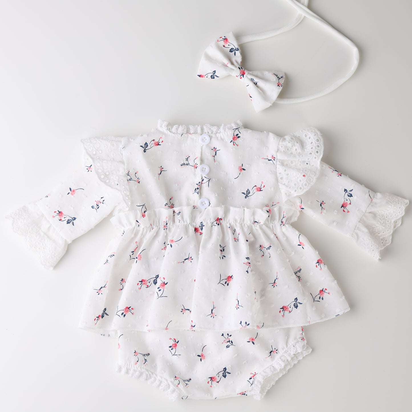 Swiss Dot Floral Newborn Romper Set - Baby Girl Photography Outfit with Headband