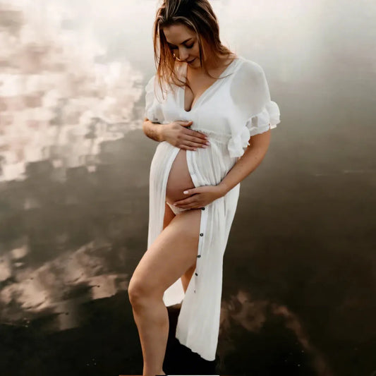 Maternity Waist Drawstring Boho Linen Cotton Dress