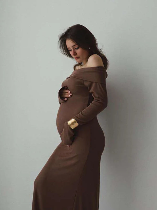 fotobeyou Off Shoulder Knit Bodycon Mermaid Going Out Baby Shower Maternity Sweater Maxi Dress