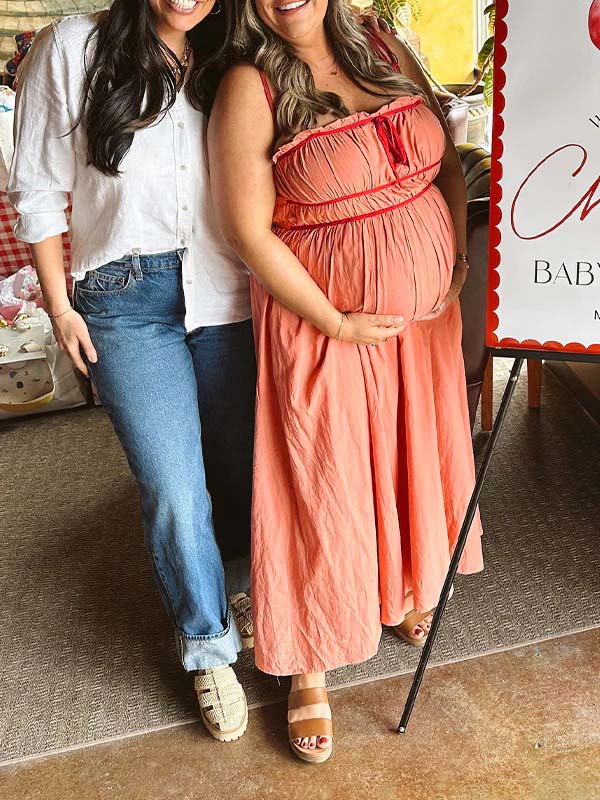 fotobeyou Red Lace-up Spaghetti Strap Ruched Daily Going out Baby Shower Maternity Photoshoot Maxi Dress