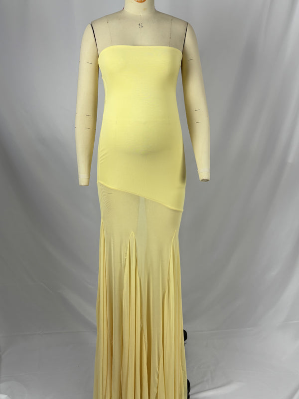 fotobeyou Yellow High Waisted Grenadine Maternity Photoshoot Maxi Dress