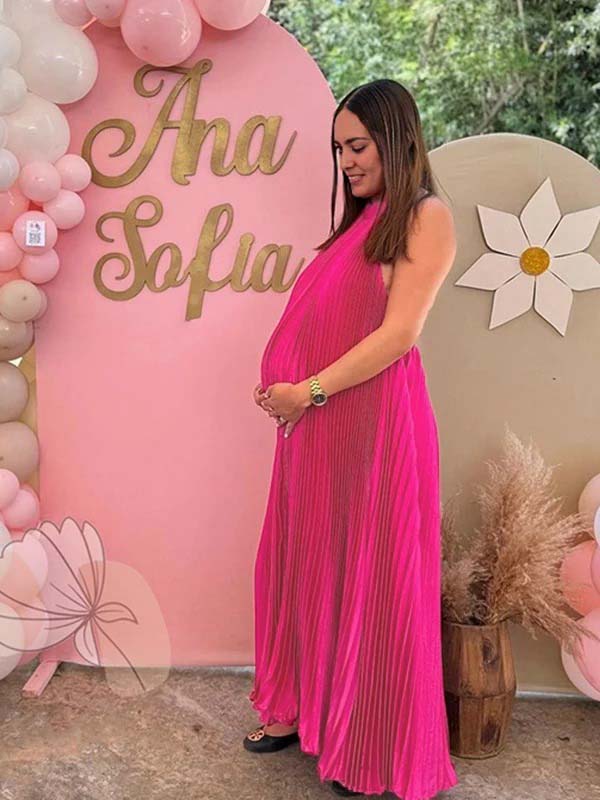 fotobeyou Rose Carmine Ruched Plus Maternity Baby Shower Maxi Dress