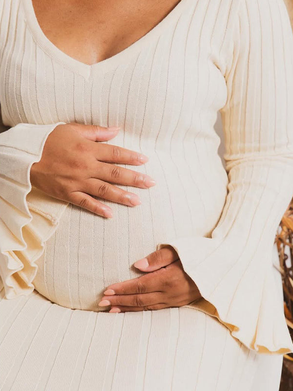 Knit Pleated Big Swing Maternity Photoshoot Sweater Maxi Dress