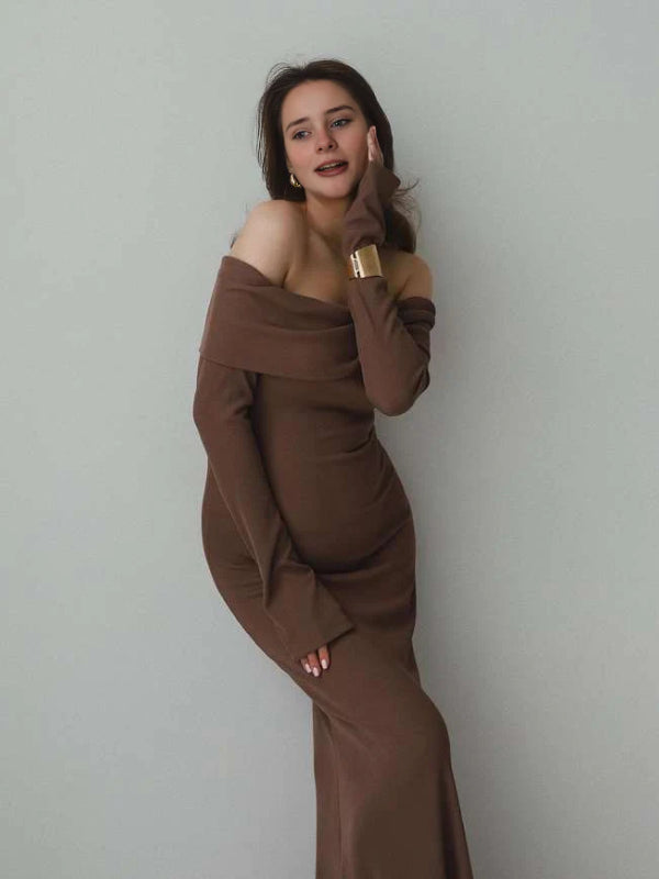 fotobeyou Off Shoulder Knit Bodycon Mermaid Going Out Baby Shower Maternity Sweater Maxi Dress