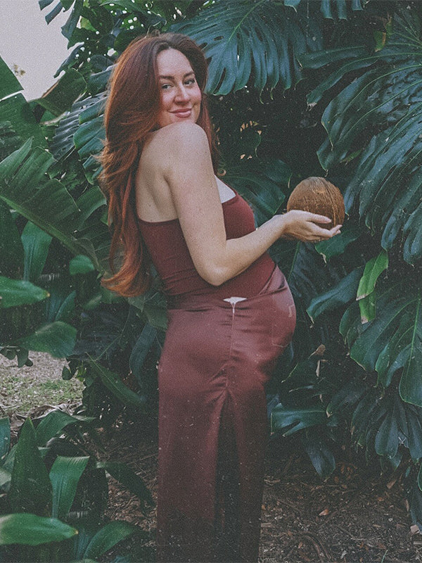 fotobeyou Color Splicing Cut Out Band Neck Bodycon Elegant Party Photoshoot Baby Shower Maternity Maxi Dress