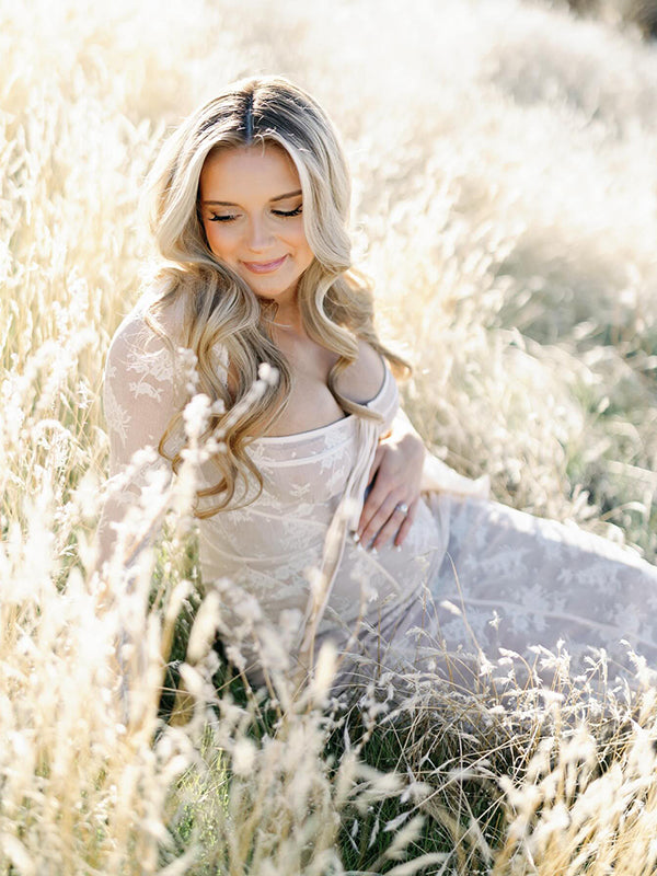 fotobeyou White Lace Corset Square Neck Flare Sleeve Off Shoulder Bodycon Elegant Cocktail Party Maternity Baby Shower Photoshoot Maxi Dress
