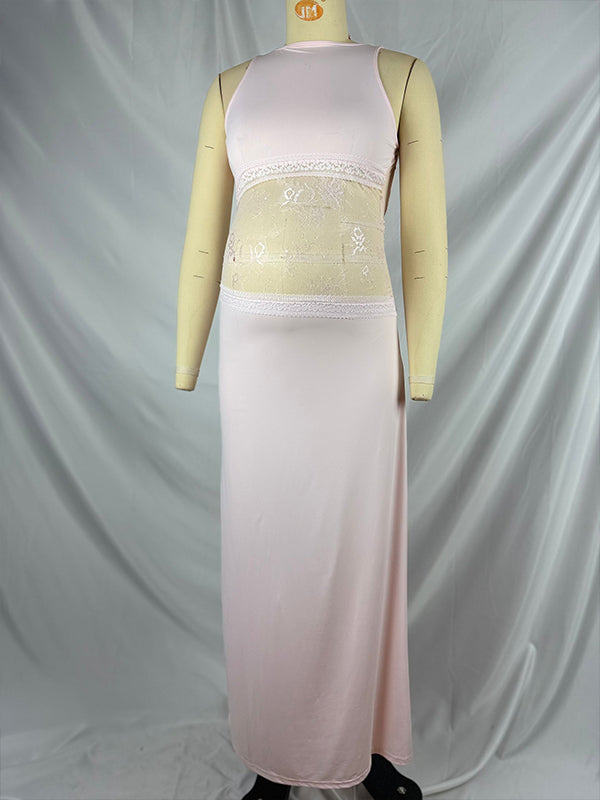 fotobeyou Lace Patchwork Backless Elegant Maternity Baby Shower Maxi Dress